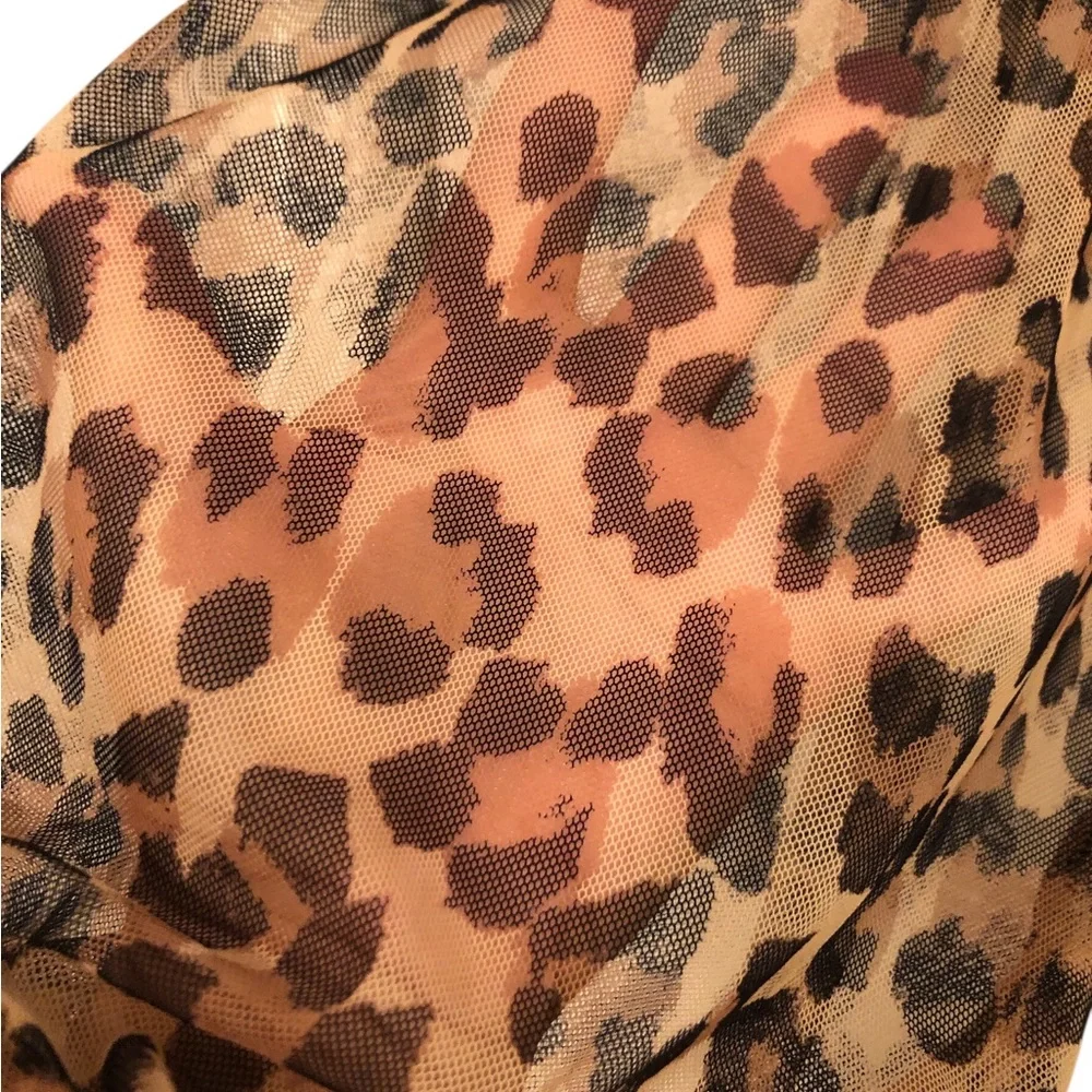 Free People Sheer Leopard Print Top with Ruffle Details Size S